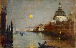 Santa Maria della Salute from the Grand Canal, with a full moon, Venice