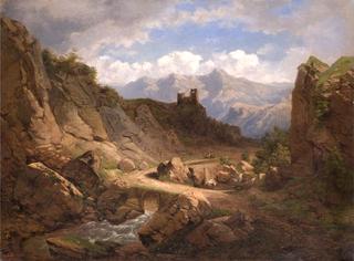 Mountain landscape with castle ruins