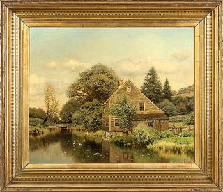 Cottage by Stream with Ducks