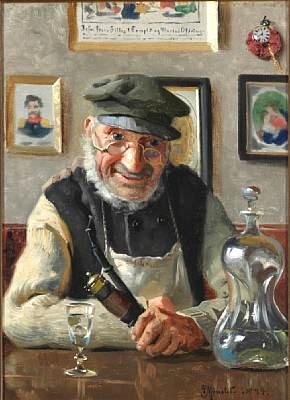 Interior with an Old Man Enjoying his Pipe and an Akvavit