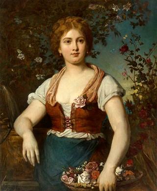 Portrait of a Beautiful Young Girl with Flower Basket