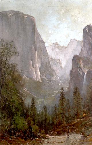 Riders Leaving the Yosemite Valley with El Capitan and Bridal Veil Falls beyond