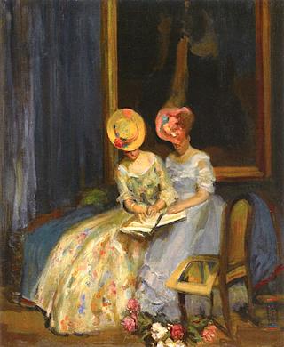 Two Women Admiring a Portfolio