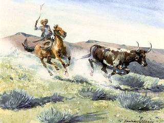 Cowboy Chasing a Steer