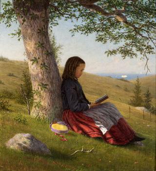 Young Girl Reading by a Tree