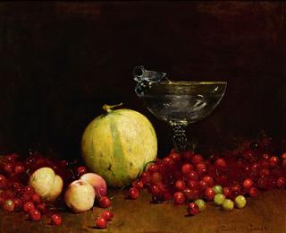 Still life with cherries, melon and nectarines
