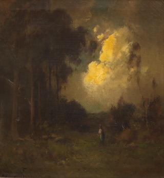 Evening scene with a figure in a clearing