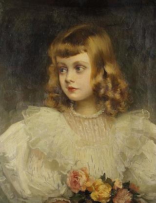 Portrait of a Young Girl Holding a Bouquet of Pink and Yellow Roses