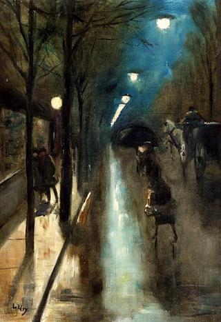 Evening street scene with figures, Berlin