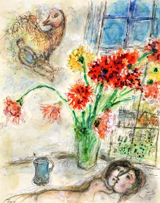 Lovers and Bouquet of Dahlias