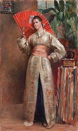 An Elegant in a Japanese Kimono