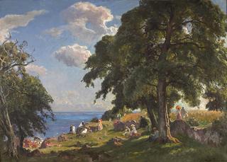 Figures bathing off the Danish coast