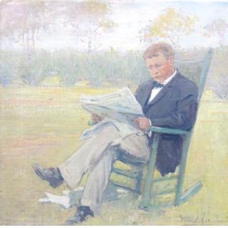 Portrait of a Man Seated in a Rocker Reading the Paper