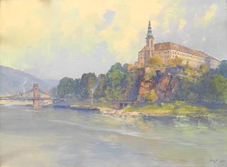 View of Schloss Tetschen upon Elbe with the Chainbridge