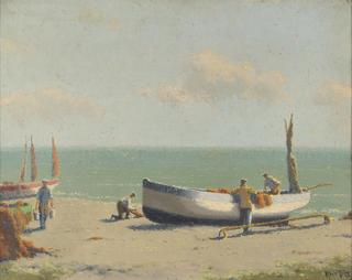 Beach Scene with Figures and Boats I