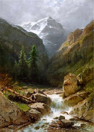 Wilder Gebirgsbach bei Rosenlaui mit dem Wellhorn