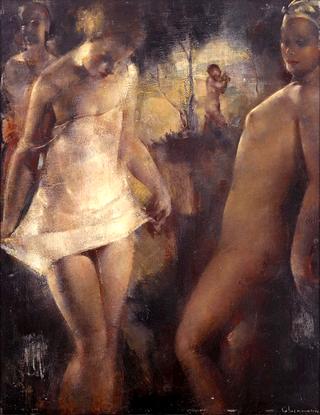 Girl with a pink dress and a nude