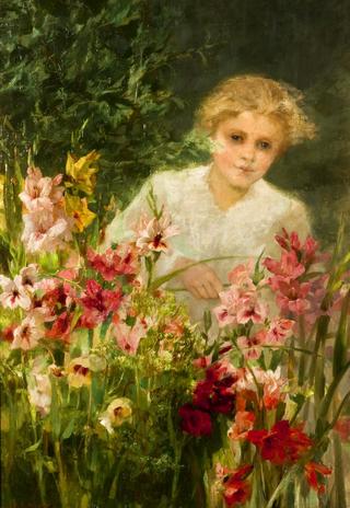 Girl amid the Irises