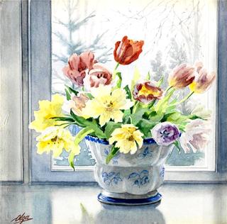 Flowers in a window sill