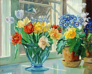 Flowers in a window sill