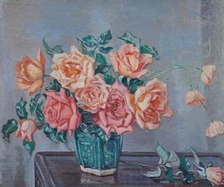 Roses in a Green Ginger Jar