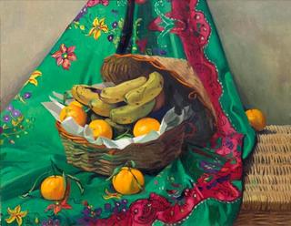 Basket of Mandarin Oranges and Bananas