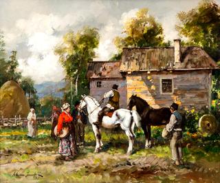 Peasant Conversation in a Country Landscape