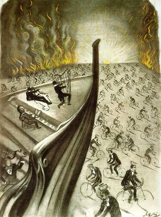 Surrealist Gondola above Burning Bicycles