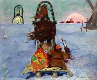 Winter landscape with sleigh