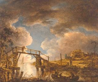River Landscape with Anglers by a Full Moon