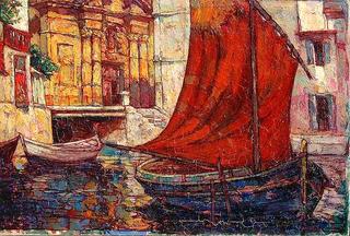 Boats on a Canal, Venice