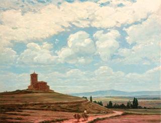 Spanish Landscape with a Church and Peasant on a Track