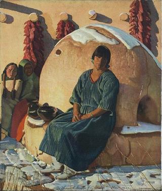Indian Girl Seated by an Oven