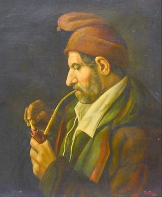 Man Lighting a Pipe