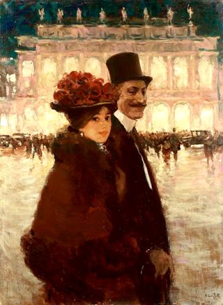 Couple marchant devant l'opera