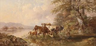 Cows on the lake shore