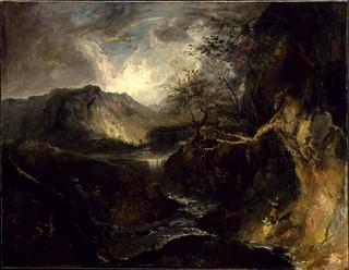 Landscape with Indian and Dog by a Waterfall