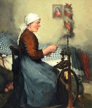 Young Woman at a Spinning Wheel in her Chamber