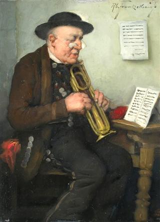 Älterer musiker in Dachauer tracht