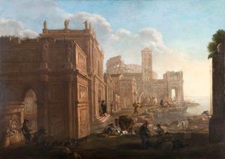 Architectural Capriccio depicting Arch of Constantine, the Colosseum and Santa Maria in Cosmedin