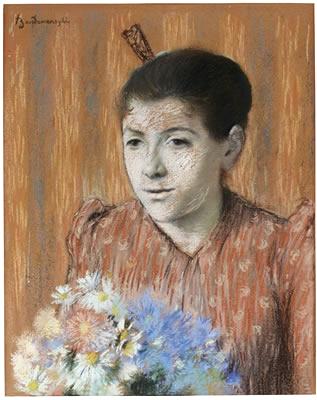 Young Woman with a Bouquet of Flowers