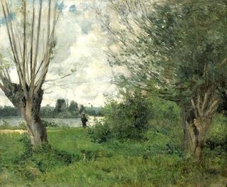 River Bank with Willows and an Angler