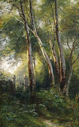 Garden Gate at a Birch Forest