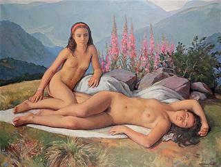 Sunbathers in the Alps
