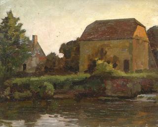 Country Scene with a River, a Barn and a House