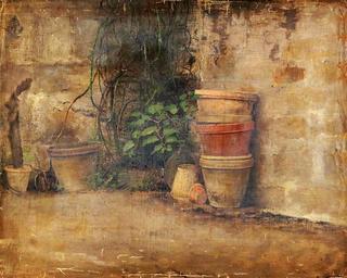 Claypots with Vines and Cactus Plants, Study for Cactus