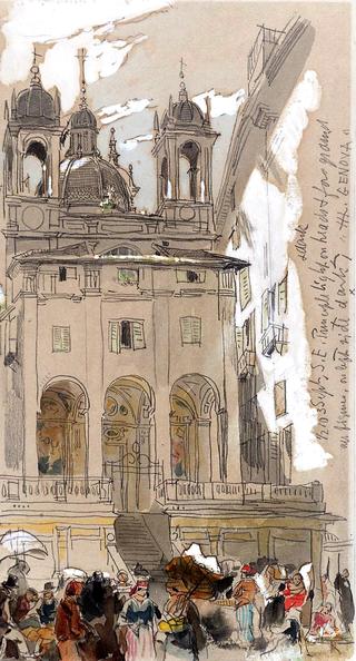 Genoa, a Crowd outside a Church