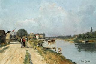 Figures along a canal near Paris