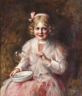 Young girl blowing bubbles