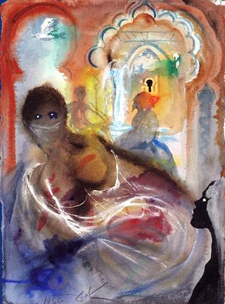 One Thousand and One Nights 'Esclave voilée et homme avec coiffe rouge'